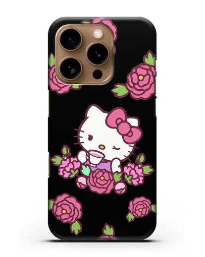 Чехол Китти с цветами силиконовый для iPhone 16 Pro