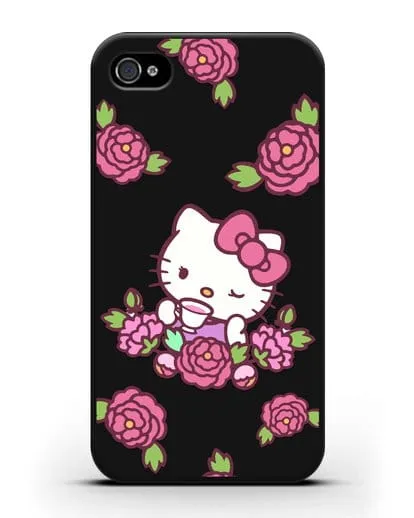 Чехол Китти с цветами силиконовый для iPhone 4/4s