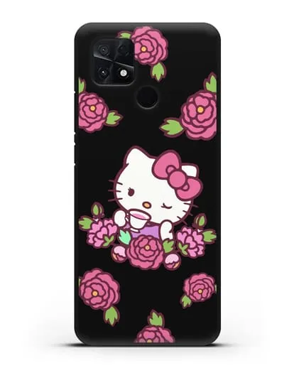 Чехол Китти с цветами силиконовый для Xiaomi Poco C40