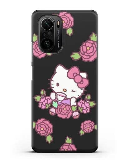Чехол Китти с цветами силиконовый для Xiaomi Poco F3