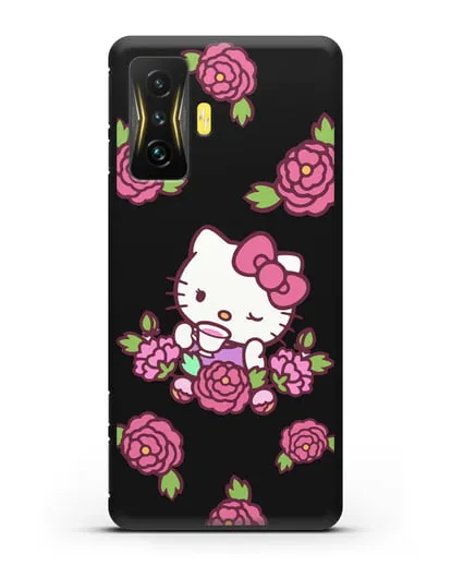 Чехол Китти с цветами силиконовый для Xiaomi Poco F4 GT