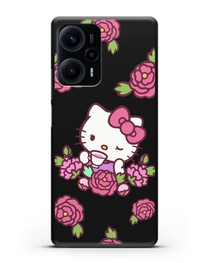 Чехол Китти с цветами силиконовый для Xiaomi Poco F5