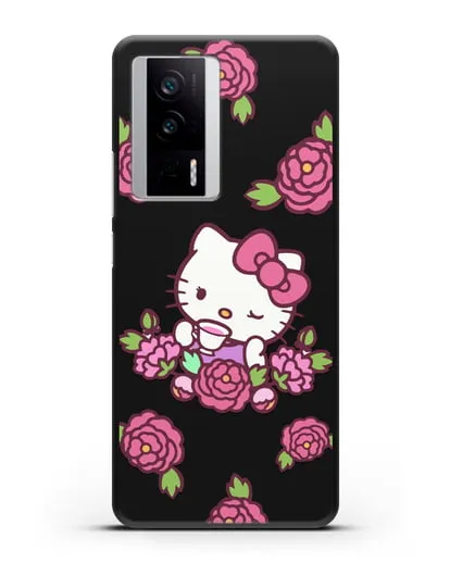 Чехол Китти с цветами силиконовый для Xiaomi Poco F5 Pro