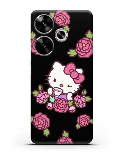 Чехол Китти с цветами силиконовый для Xiaomi Poco F6