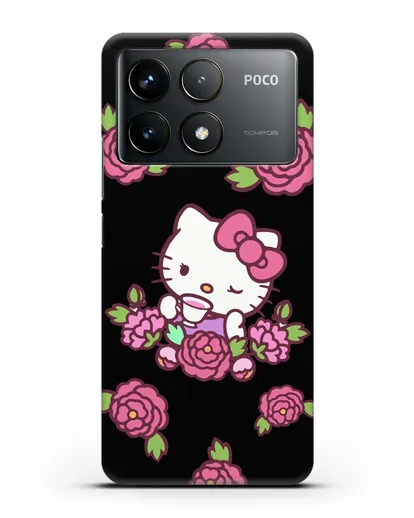 Чехол Китти с цветами силиконовый для Xiaomi Poco F6 Pro