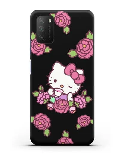 Чехол Китти с цветами силиконовый для Xiaomi Poco M3