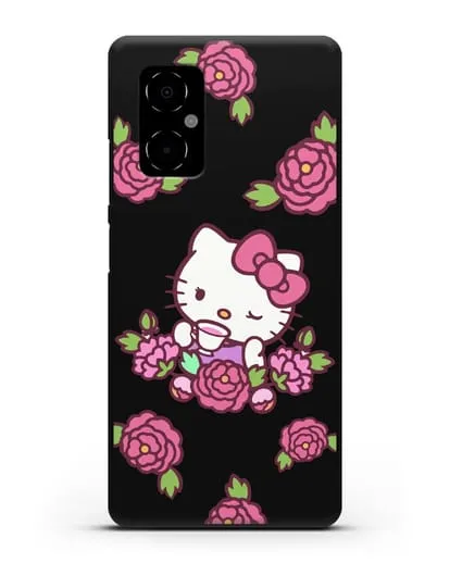 Чехол Китти с цветами силиконовый для Xiaomi Poco M4 5G