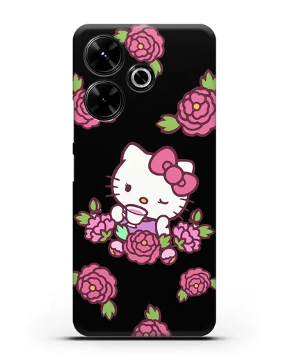 Чехол Китти с цветами силиконовый для Xiaomi Poco M6