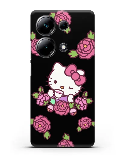 Чехол Китти с цветами силиконовый для Xiaomi Poco M6 Pro
