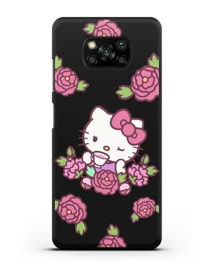 Чехол Китти с цветами силиконовый для Xiaomi Poco X3