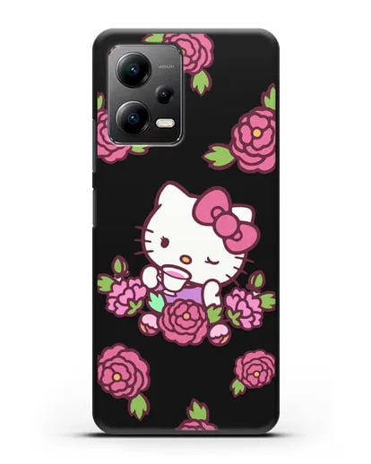 Чехол Китти с цветами силиконовый для Xiaomi Poco X5