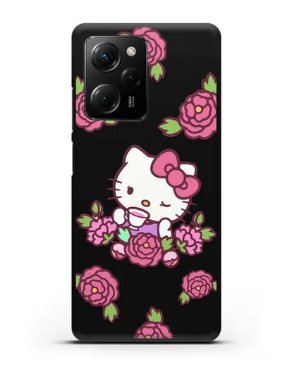 Чехол Китти с цветами силиконовый для Xiaomi Poco X5 Pro