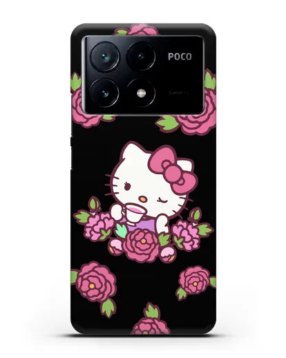 Чехол Китти с цветами силиконовый для Xiaomi Poco X6 Pro