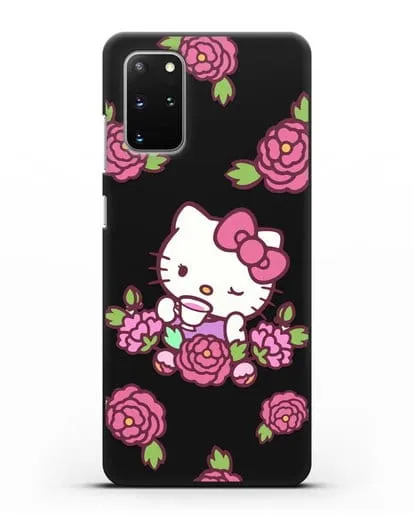 Чехол Китти с цветами силиконовый для Samsung Galaxy S20 Plus [SM-G985F]