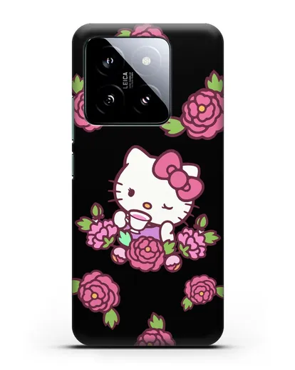 Чехол Китти с цветами силиконовый для Xiaomi 14