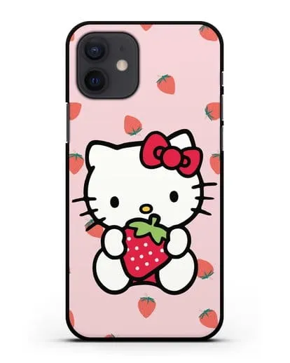 Чехол Китти с клубникой силиконовый для iPhone 12