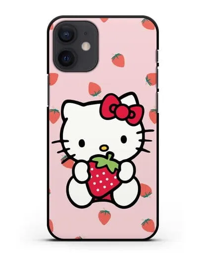 Чехол Китти с клубникой силиконовый для iPhone 12 mini