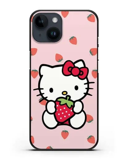 Чехол Китти с клубникой силиконовый для iPhone 14
