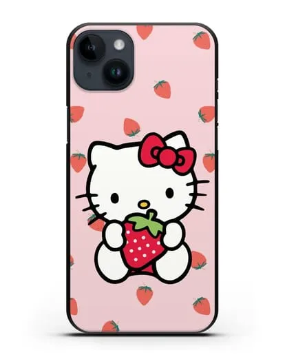 Чехол Китти с клубникой силиконовый для iPhone 14 Plus