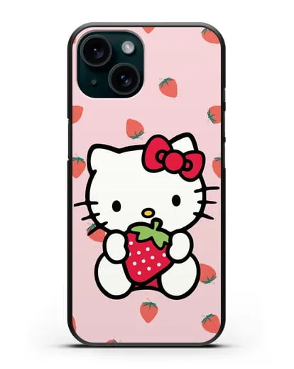 Чехол Китти с клубникой силиконовый для iPhone 15