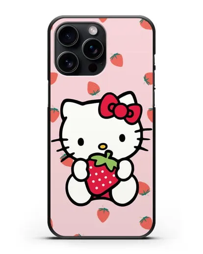 Чехол Китти с клубникой силиконовый для iPhone 15 Pro Max