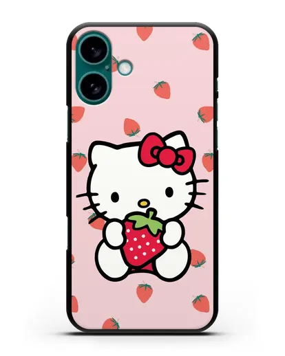 Чехол Китти с клубникой силиконовый для iPhone 16 Plus