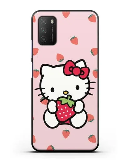 Чехол Китти с клубникой силиконовый для Xiaomi Poco M3