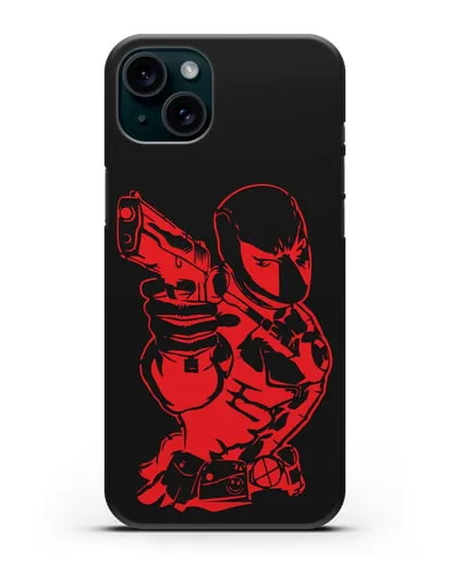 Чехол Дедпул (DeadPool) с пистолетом силиконовый для iPhone 15 Plus