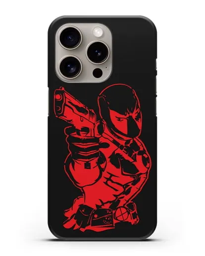 Чехол Дедпул (DeadPool) с пистолетом силиконовый для iPhone 15 Pro