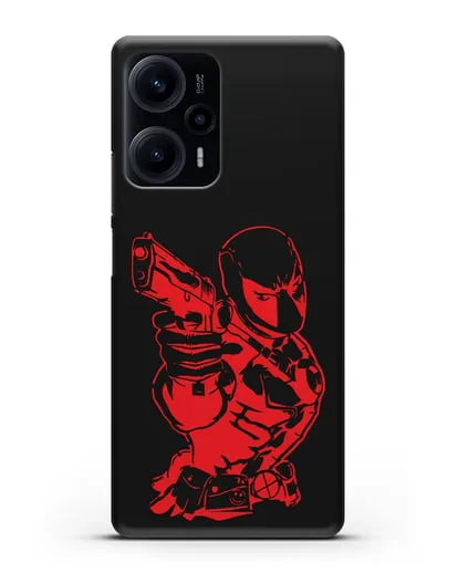Чехол Дедпул (DeadPool) с пистолетом силиконовый для Xiaomi Poco F5