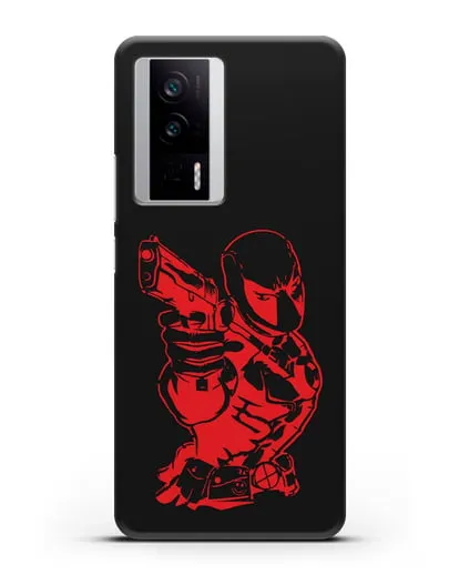Чехол Дедпул (DeadPool) с пистолетом силиконовый для Xiaomi Poco F5 Pro