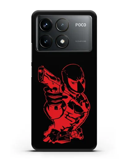 Чехол Дедпул (DeadPool) с пистолетом силиконовый для Xiaomi Poco F6 Pro