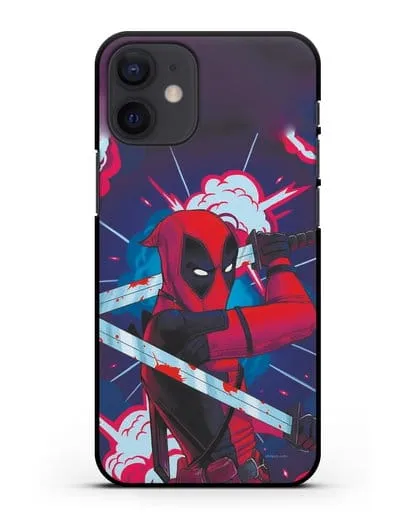 Чехол Дедпул (DeadPool) с катанами силиконовый для iPhone 12 mini