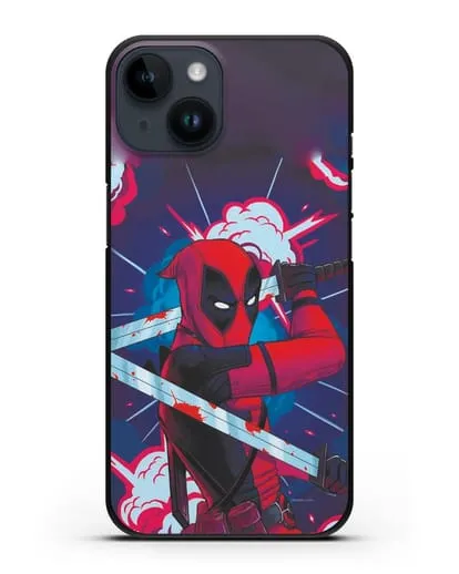 Чехол Дедпул (DeadPool) с катанами силиконовый для iPhone 14