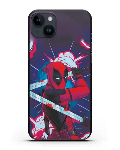 Чехол Дедпул (DeadPool) с катанами силиконовый для iPhone 14 Plus