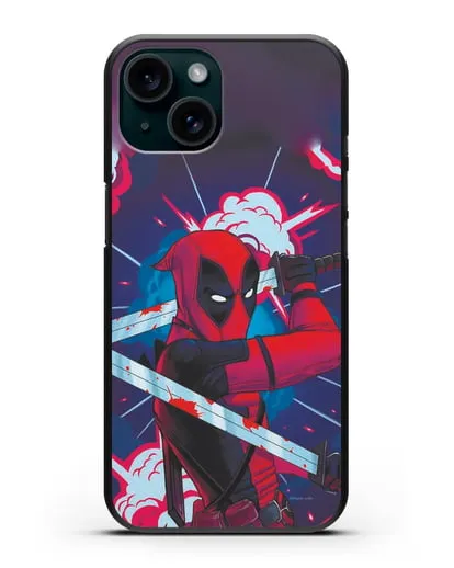 Чехол Дедпул (DeadPool) с катанами силиконовый для iPhone 15