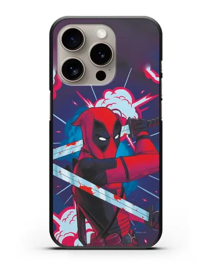 Чехол Дедпул (DeadPool) с катанами силиконовый для iPhone 15 Pro