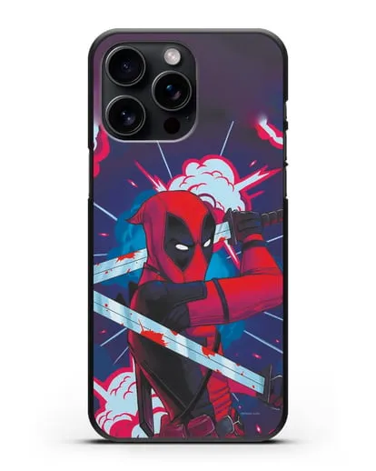Чехол Дедпул (DeadPool) с катанами силиконовый для iPhone 15 Pro Max