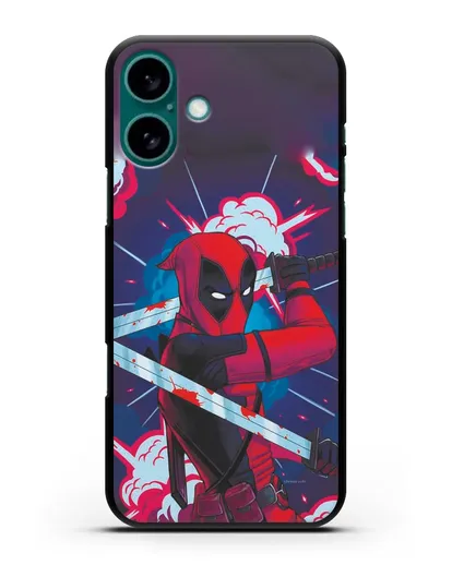 Чехол Дедпул (DeadPool) с катанами силиконовый для iPhone 16 Plus