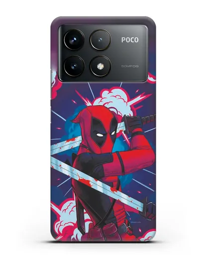 Чехол Дедпул (DeadPool) с катанами силиконовый для Xiaomi Poco F6 Pro