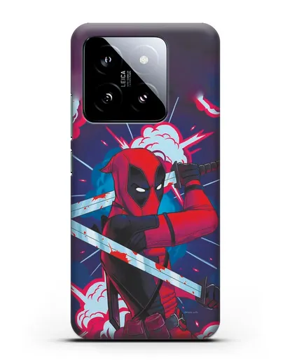 Чехол Дедпул (DeadPool) с катанами силиконовый для Xiaomi 14