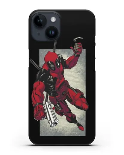 Чехол Дедпул (DeadPool) с пистолетом и гранатой силиконовый для iPhone 14