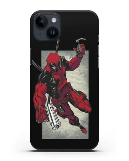 Чехол Дедпул (DeadPool) с пистолетом и гранатой силиконовый для iPhone 14 Plus