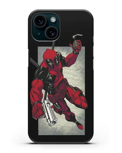 Чехол Дедпул (DeadPool) с пистолетом и гранатой силиконовый для iPhone 15