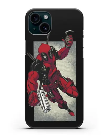Чехол Дедпул (DeadPool) с пистолетом и гранатой силиконовый для iPhone 15 Plus