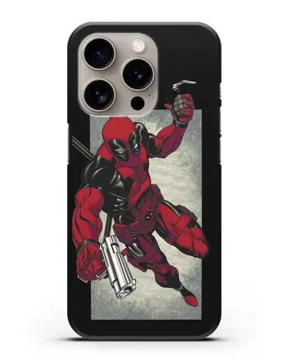 Чехол Дедпул (DeadPool) с пистолетом и гранатой силиконовый для iPhone 15 Pro