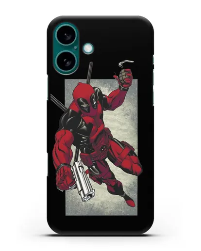Чехол Дедпул (DeadPool) с пистолетом и гранатой силиконовый для iPhone 16 Plus