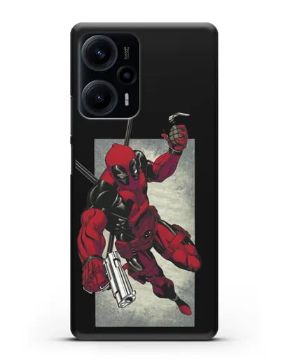Чехол Дедпул (DeadPool) с пистолетом и гранатой силиконовый для Xiaomi Poco F5