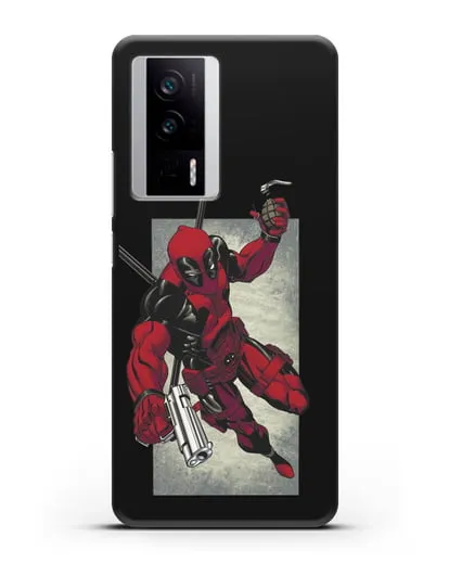 Чехол Дедпул (DeadPool) с пистолетом и гранатой силиконовый для Xiaomi Poco F5 Pro