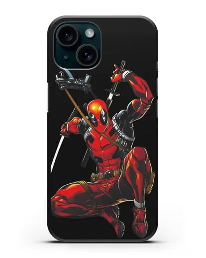 Чехол Дедпул (DeadPool) в атаке силиконовый для iPhone 15
